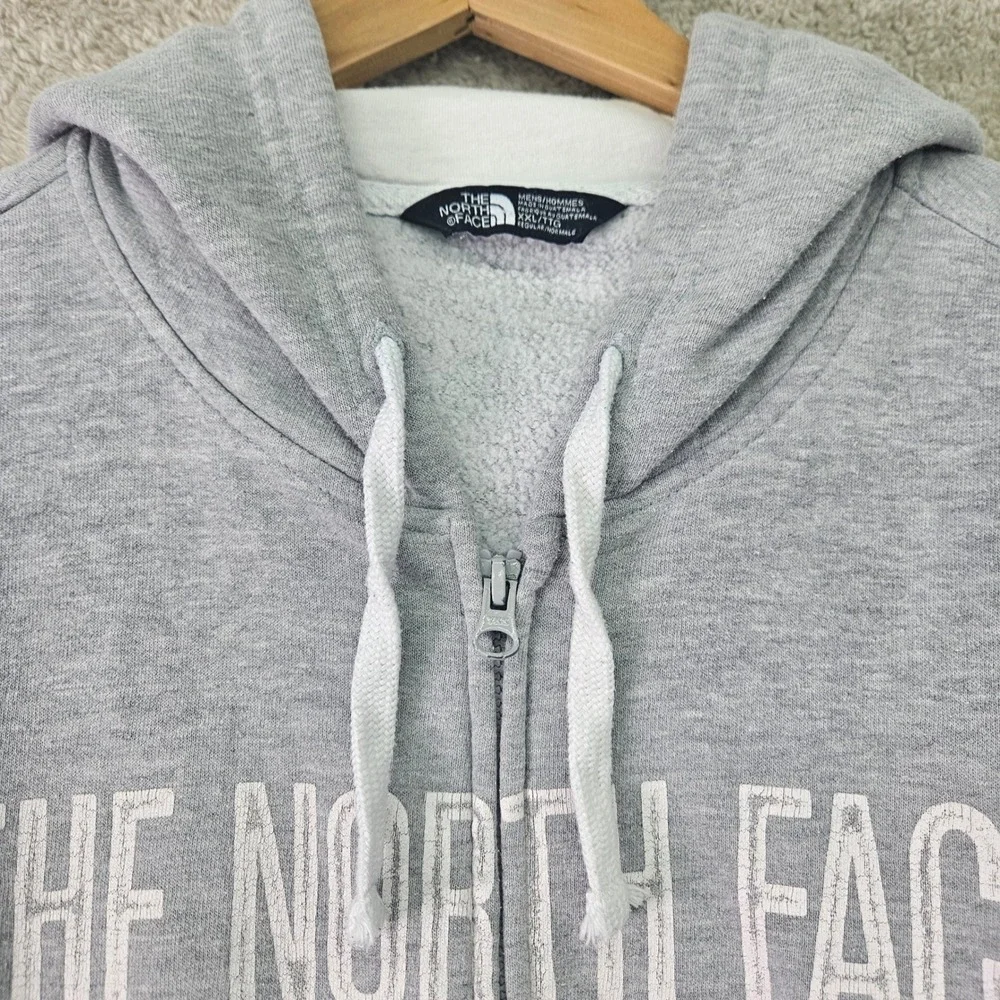The North Face Hoodie XXL Gray Full Zip Fleece‎ Lined Logo Sweatshirt Oversized